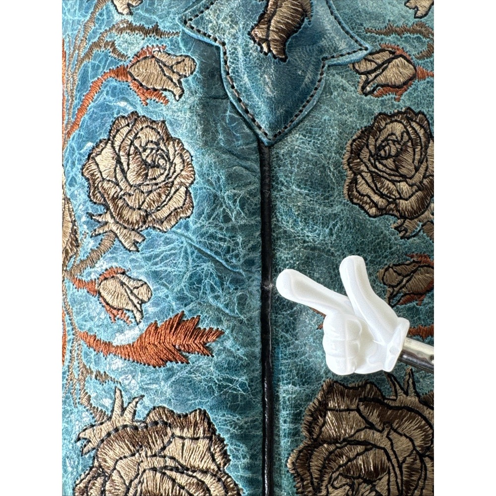 Lucchese Turquoise Cowboy Boots Womens 6 Distressed Embroidered Roses M5646 - Picture 16 of 16